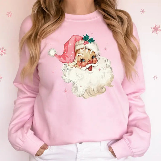 Retro Pink Santa Christmas Sweatshirt Gift for Woman Christmas PJs Matching Family Pajamas Retro Christmas Shirt Vintage Holiday Sweater