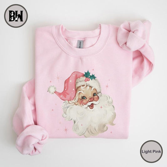 Retro Pink Santa Christmas Sweatshirt, Pink Santa Xmas, Vintage Santa Christmas Sweater, Cute Christmas Shirt, Xmas Gift Idea
