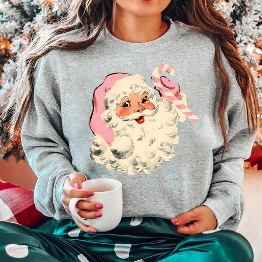 Retro Pink Santa Sweatshirt, Santa Claus Face Sweatshirt, Vintage Christmas Hoodie, Santa Retro Style Sweater, Santaface Festive Holiday Sweatshirt