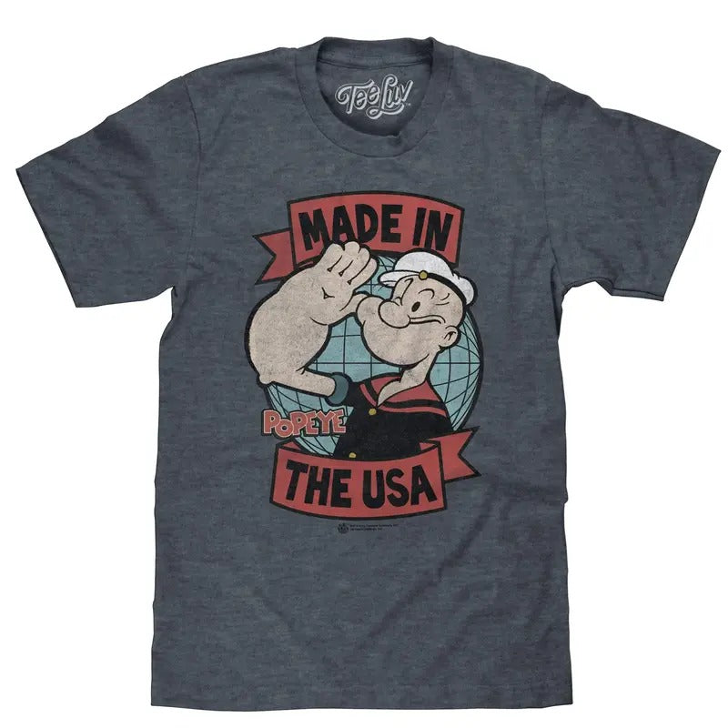 Retro Popeye Made in the USA T-Shirt - Indigo Heather