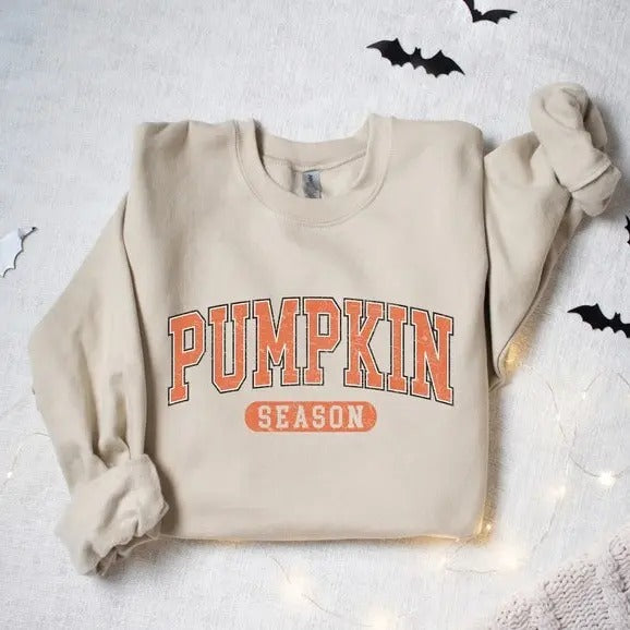 Retro Pumpkin Season Sweatshirt Shirt - Cute Fall Sweatshirt, Perfect Thanksgiving Gift, Cozy Halloween Sweatshirt for Women, Ideal Fall and Autumn Gift, Stylish Autumn Apparel for the Season Comfort Cotton