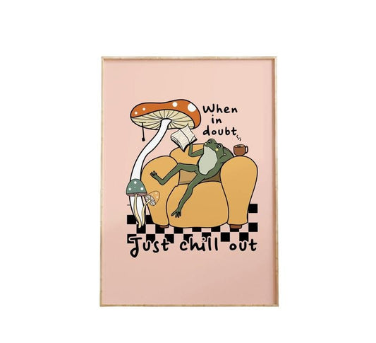 Retro Quote Wall Print, Frog Mushroom Print, Vintage Frog Print, Positive Quote Art, Gifts For Women Teens Girls Wall Art, Poster Prints No Frame, Dorm Room Decor, Big Wall Decor, Gifts For Birthday Christmas Landscape Ornaments