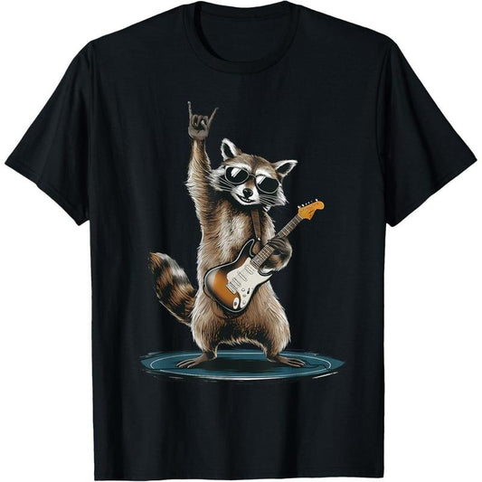 Retro Raccoon Rock Music With Guitar Gift Men Kids Women T-Shirt made in us