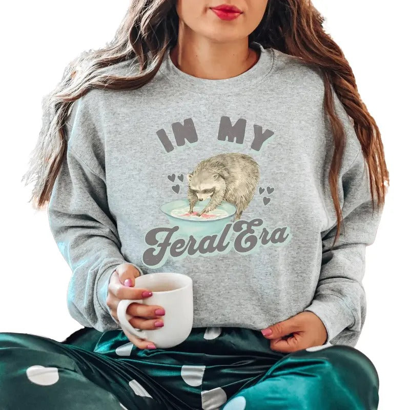 Retro Raccoon Sweatshirt, In My Feral Era, Animal Lovers Gift Sweater, Raccoon Gifts Sweater, Unisex Sweatshirt, Gifts For Adult Teenager, Long Sleeve Crewneck Shirt, Gifts For Birthday Mothers Day