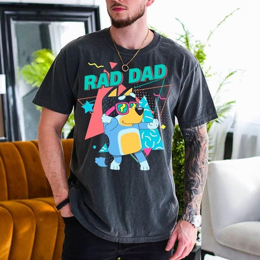 Retro Rad Dad Bluey Shirt, Retro Bandit Heeler Shirt, Father's Day T-Shirt, Dad Birthday Gift Shirt, Dad Bluey Shirt, Funny Dad Shirt, Bluey Father's Day Tee, Bluey Family Shirt
