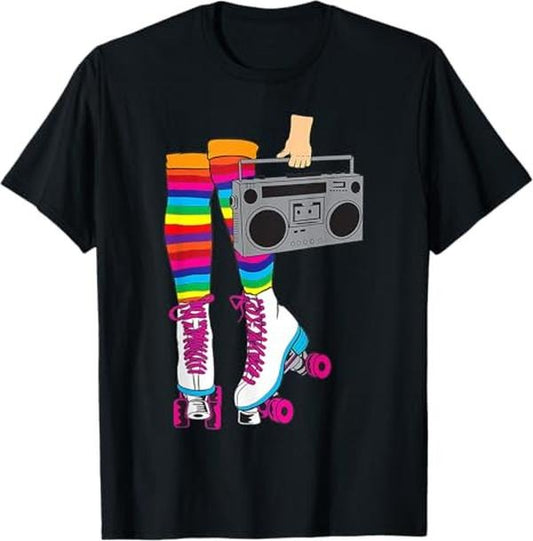 Retro Rollerskates Funny 80's Roller Disco Skating Girl Gift T-Shirt - Casual Basic Smooth apparel Cotton Menswear