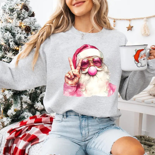 Retro Santa Christmas Blowing Bubble Sweatshirt, Vintage Merry Christmas Sweatshirt, Funny Santa With Sunglasses Xmas Sweatshirt