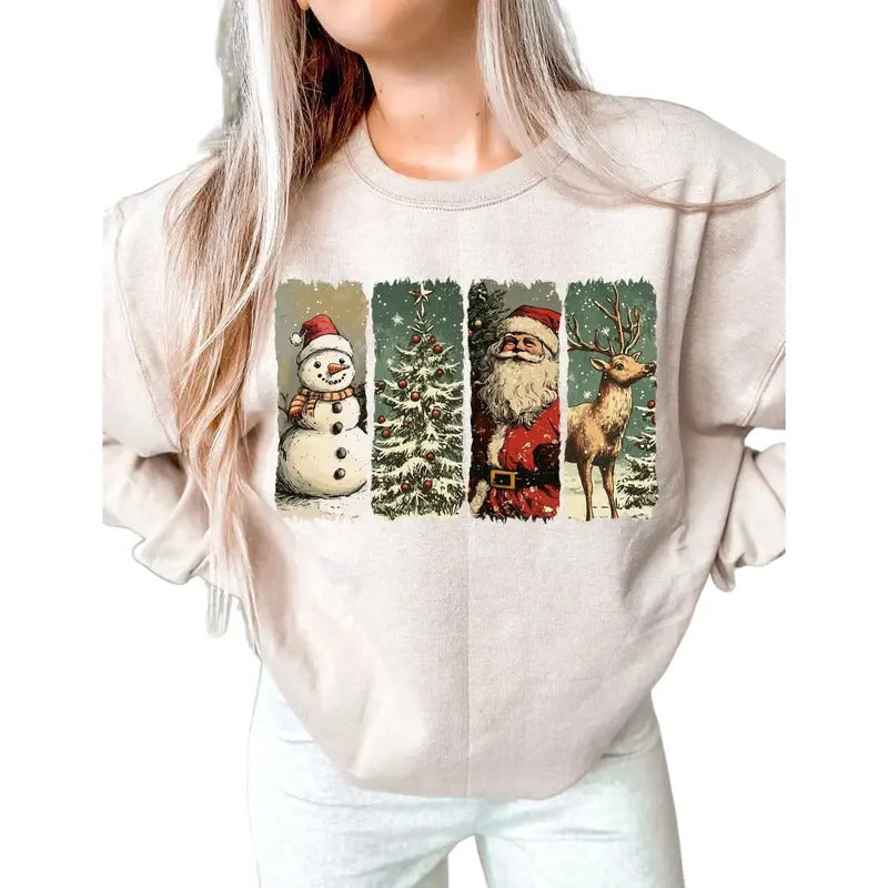 Retro Santa Claus Sweatshirt, Retro Christmas Tee Womenswear Sweaters Pullover