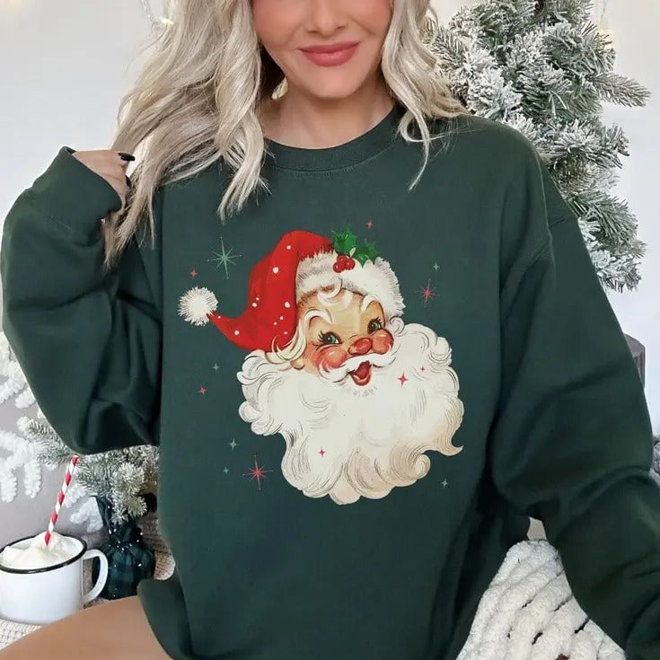 Retro Santa Crewneck Sweatshirt, Vintage Santa Claus Sweater, Festive Holiday Shirt, Classic Christmas Hoodie, Ugly Xmas Sweater