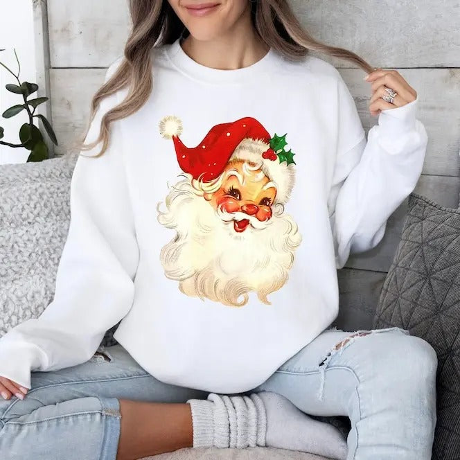 Retro Santa Sweater,Vintage Santa Christmas Sweatshirt,Retro Santa Claus Shirt,Womens Christmas Tee,Holiday Clothing Women,christmas family