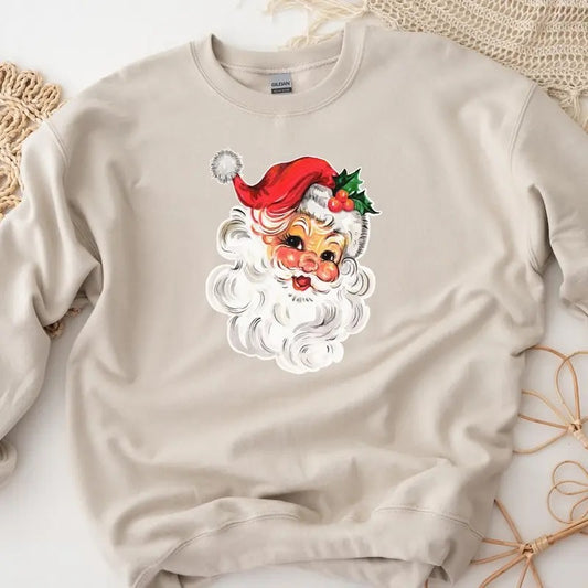 Retro Santa Sweatshirt, Vintage Santa Sweater, Holiday Clothing Women, Christmas Sweatshirt for Woman
