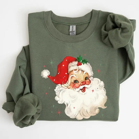 Retro Santa, Red Christmas Sparkles, Vintage, Winter, Snow, Xmas Sweatshirt, Women's Crew Neck, Crewneck