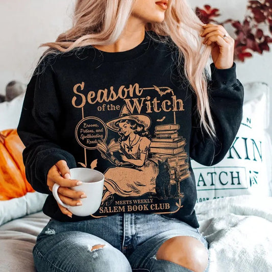 Retro Season Of the Witch Sweatshirt, Salem Book Club Sweatshirt, Witchy Stuff, Salem Bookish Halloween Crew Neck, Fall Book Lover Sweater