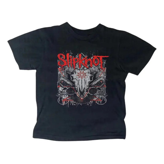 Retro Sipknot GOAT Band Baby Tee - Metal Gothic Rock Band Baby Tee - Gothic Emo Girl Top - Scene Clothing 2000s - Y2k Top Women Streetwear - Casual Cotton Short Sleeve