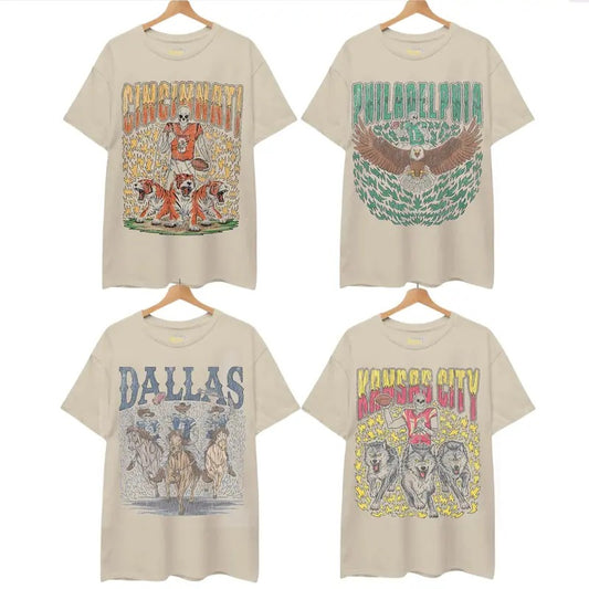 Retro Skeleton All Teams Football Sand T-shirt, Gildan 5000 Unisex Crewneck Sport Classic T-Shirt All Teams Football, White Menswear Soft Tee