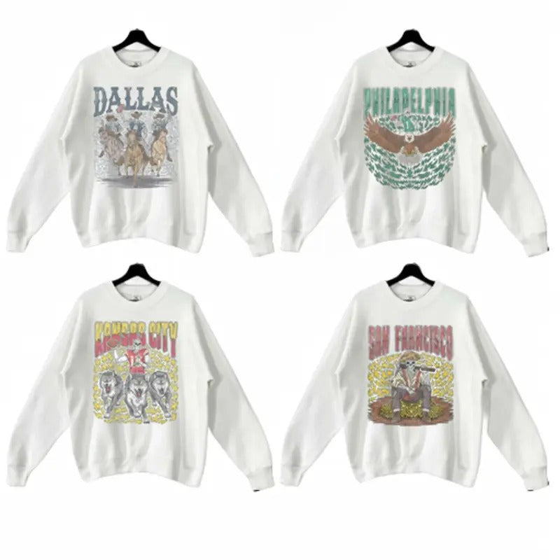 Retro Skeleton All Teams Football Sweatshirt, Gildan Unisex Crewneck Sport Classic Sweatshirt All Teams Football, White Menswear Soft Sweatshirt