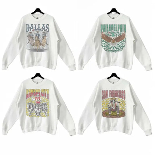 Retro Skeleton All Teams Football Sweatshirt, Gildan Unisex Crewneck Sport Classic Sweatshirt All Teams Football, White Menswear Soft Sweatshirt