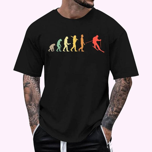 Retro Skiing Evolution Gift For Skiers T-Shirt , Unisex Cotton 100%, Top Menswear