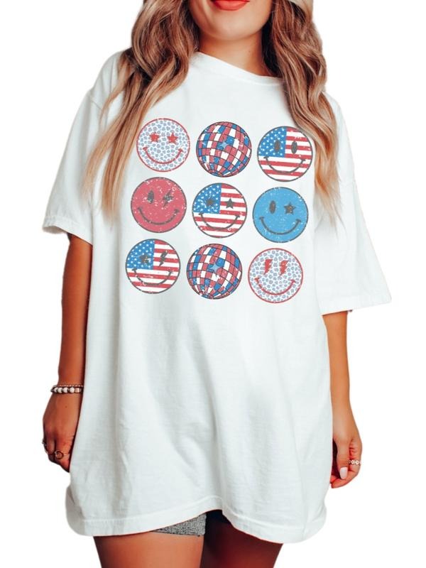 Retro Smiley Flag Usa Shirt, 4th Of July Smiley Face Shirt, Fourth Of July Shirt, Patriotic Shirt Gift, America Smiley Face Shirt, Unisex T-Shirt, Gifts For Adult Teenager, Short Sleeve Tee Shirt