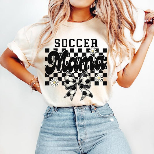 Retro Soccer Mama Checkered T-Shirt, Soccer T-Shirt, Soccer Mom, Game Day T-Shirt, Checkered Mama, Soccer Bow, Soccer Coquette Bow
