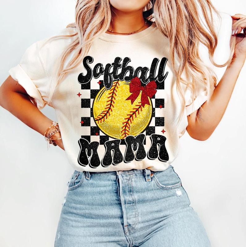 Retro Softball Bundle T-Shirt, Softball Mama T-Shirt, Softball T-Shirt, Softball Coquette T-Shirt, Game Day Softball Bow T-Shirt, Checkered Softball T-Shirt