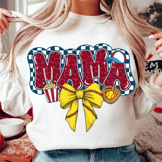Retro Softball Mama Sweatshirt Leopard Glitter Softball Coquette Bow Game Day Softball Mom