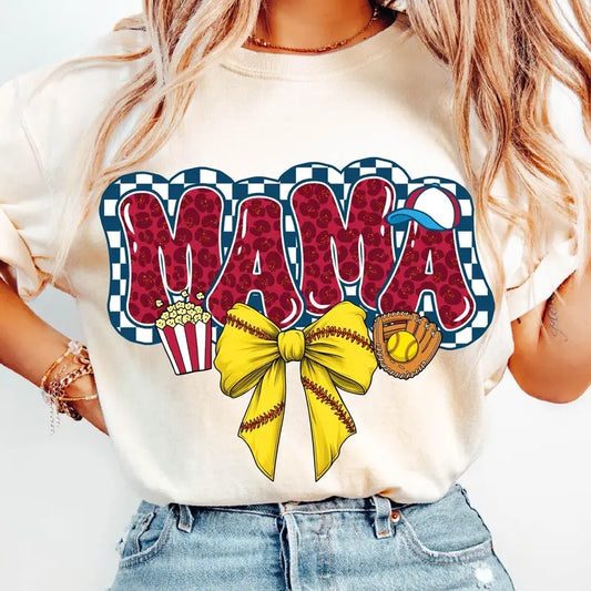 Retro Softball Mama T-Shirt, Leopard Mama Softball Shirt, Game Day T-Shirt, Checkered Softball Coquette Bow Shirt, Softball Mom T-Shirt