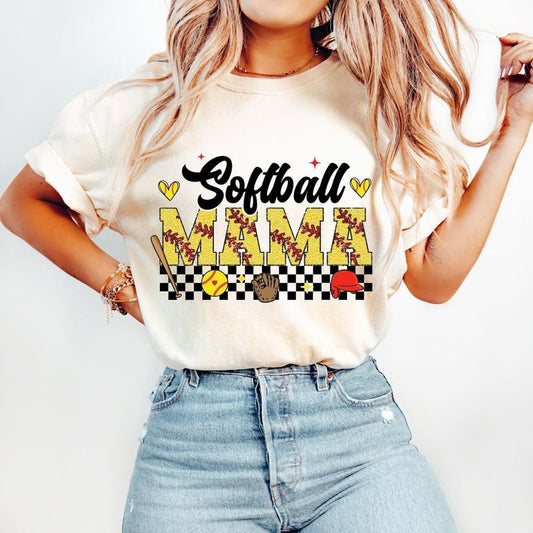Retro Softball Mama T-Shirt, Softball T-Shirt, Sports T-Shirt, Softball Mom T-Shirt, Checkered Softball