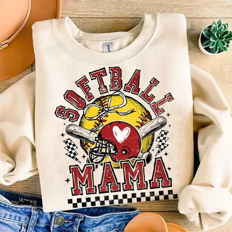 Retro Softball Mama , Softball Mama , Softball Coquette , Game Day Softball Bow , Checker Softball , Softball Mom Sweatshirt
