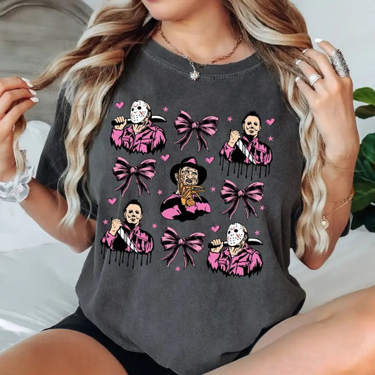 Retro Spooky Season Pink Horror Unisex Comfort Colors Tshirt Casual Cotton