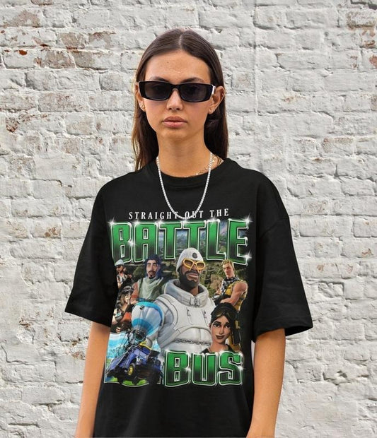 Retro Straight Out The Battle Bus, Fort Battle Royale F-nite Survival Program Gamer Gift Christmas Bootleg 90s Fans , Gaming T-Shirt Unisex