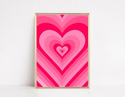 Retro Style Love Heart Pink Wall Print, Funky Wall Art, Preppy Poster, Aesthetic Poster, College Dorm Decor, Poster Prints No Frame, Gifts For Friends Wall Decor, Wall Art Home Decor, Vintage Poster Art, Gifts For Birthday Christmas Xmas Artwork Landscape