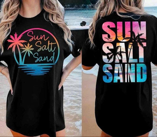Retro Summer Sun Salt Sand 2 Sided Tee, Summer Vibes Beach Shirt, Summer Sunset Salty Summer Vacation Gift
