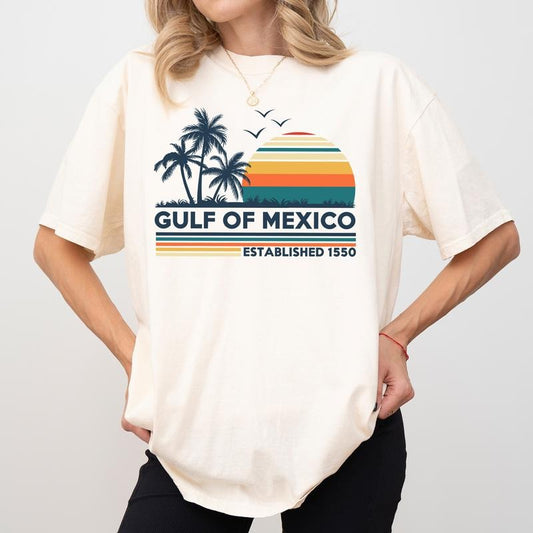 Retro Sunset Comfort Colors Shirt, Gulf of Mexico T-shirt, Mexican Beach Clothing, Vintage Gulf Coast Shirt, Travel Gift, Gulf of Mexico Outfits