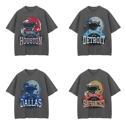 Retro T-Shirt Showcasing All Football Teams - Dark Heather Color