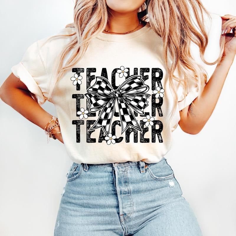 Retro Teacher T-Shirt, Coquette Teacher T-Shirt, Back to School T-Shirt, Teacher Appreciation Gift,First Day of School T-Shirt, Floral Teacher, Teacher Life