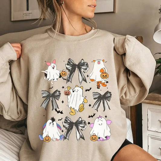 Retro The Pooh Ghost Shirt, Vintage Coquette Bow Halloween Shirt, Pooh Halloween Shirt, 90s Film Character Sweatshirt