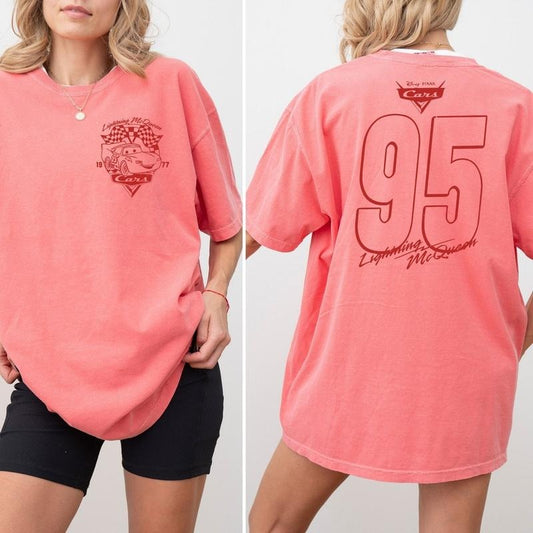 Retro Two Side Mc Cars Shirt, Cars Movie T-Shirt, Light Mc Shirt, Piston Cup Champion Shirt,  Number Shirt Casual Cotton