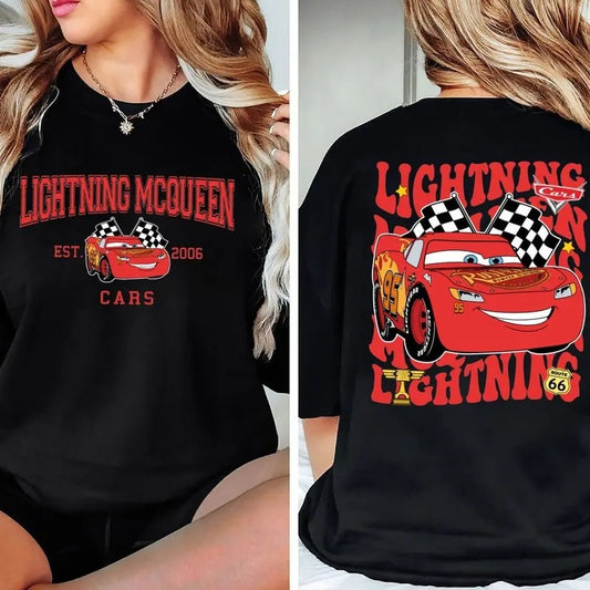 Retro Two Side McQueen Cars Shirt, Cars Movie T-Shirt, Lightning McQueen Shirt, Piston Cup Champion Shirt, Lightning McQueen Number Shirt Casual Cotton
