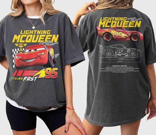 Retro Two Side McQueen Cars Shirt, Cars Movie T-Shirt, Lightning McQueen Shirt, Piston Cup Champion Shirt, Lightning McQueen Number Shirt Casual Cottonstyle{n002}2