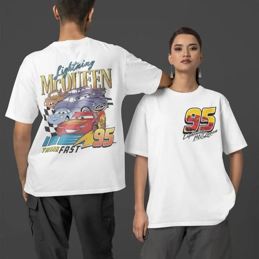 Retro Two Sided Lightning McQueenee Shirt, Lightning McQueenee Number Back, Piston Cup Tee,Cars Land Shirt
