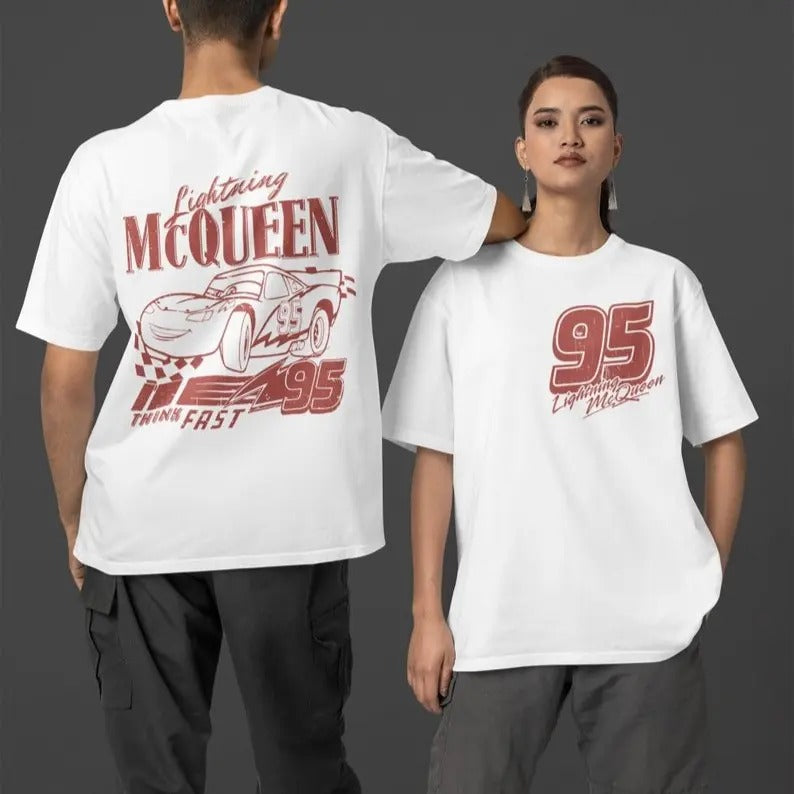 Retro Two Sided Lightning McQueeneee Shirt, Lightning McQueeneee Number Back, Piston Cup Tee,Cars Land Shirt,Cars Shirt