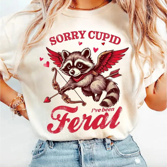 Retro Valentine Sorry Cupid I've Been Feral Shirt, Valentine Racoon Tee, Retro Funny Valentine Gift