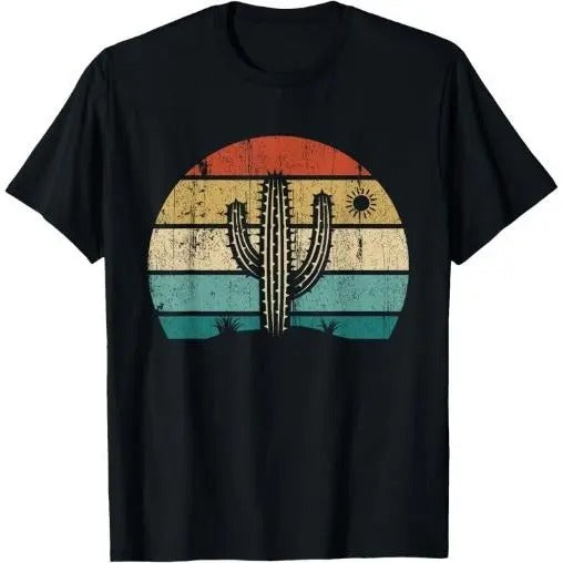 Retro Vintage Saguaro Cactus Cactus Sunset Opuntia Cactaceae T-Shirt Made in USA