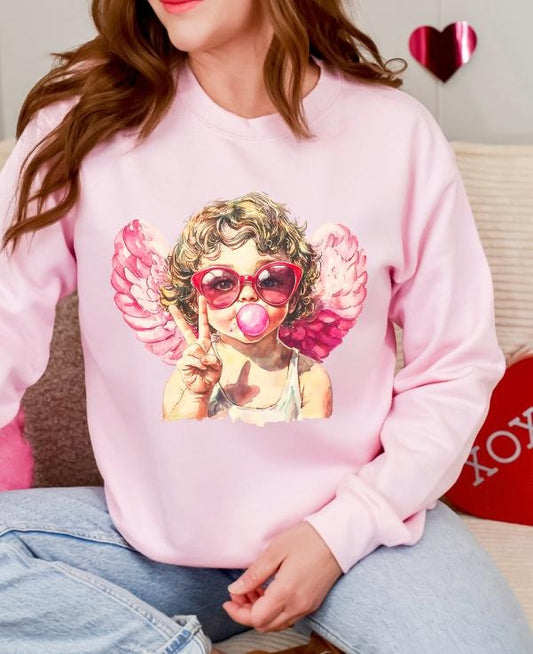 Retro Vintage Valentines Day Cupid with Bubblegum Unisex sized Sweatshirt hoodie