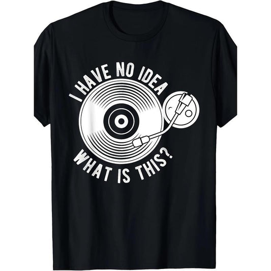 Retro Vinyl Record Player Graphic Tee for Men - Soft Cotton, Short Sleeve, Round Neck, Casual Summer T-Shirt with Geometric Design, Machine Washable - Perfect for Casual Attire Made in USA