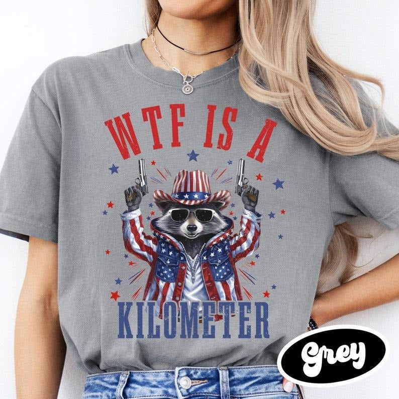 Retro WTF Is A Kilometer Raccoon Funny T-shirt, Funny Cringey USA Meme T-Shirt, USA Flag , Veteran Day Tee, Funny Gamer Hoodie, T-shirt and sweater