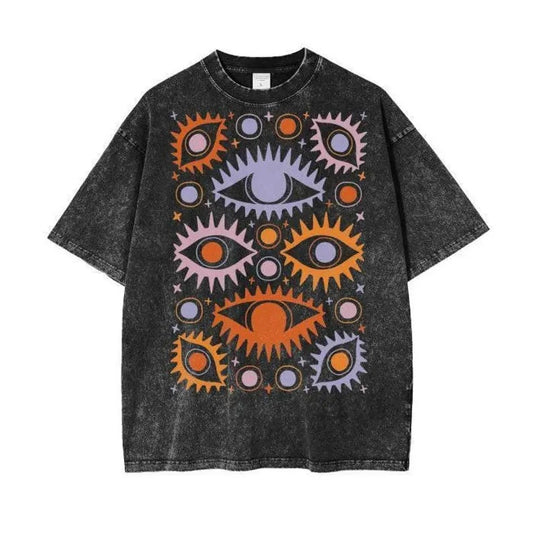Retro Wash Shirt With Evil Eyes, Evil Eyes Shirts for Men And Women, Celestial T-Shirt, All Seeing Eye Mystical, Weird Shirt