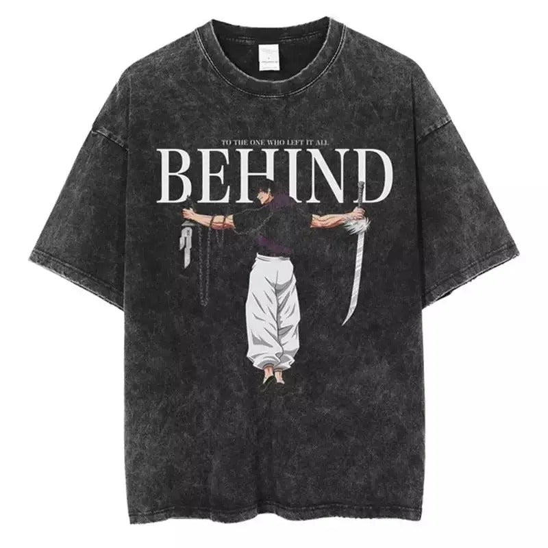 Retro Washed T-shirt Jujutsu Kaisen Fushiguro Megumi Fashion Short Sleeves Casual Cotton