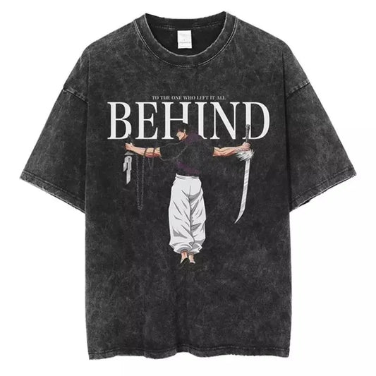 Retro Washed T-shirt Jujutsu Kaisen Fushiguro Megumi Fashion Short Sleeves Casual Cotton